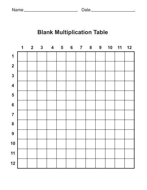 Blank Multiplication Table Printable