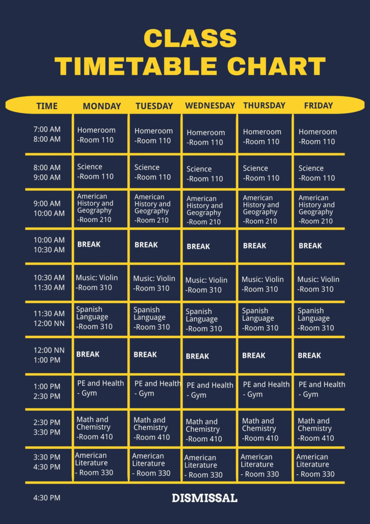 Class Timetable Chart Template In Illustrator PDF Download 