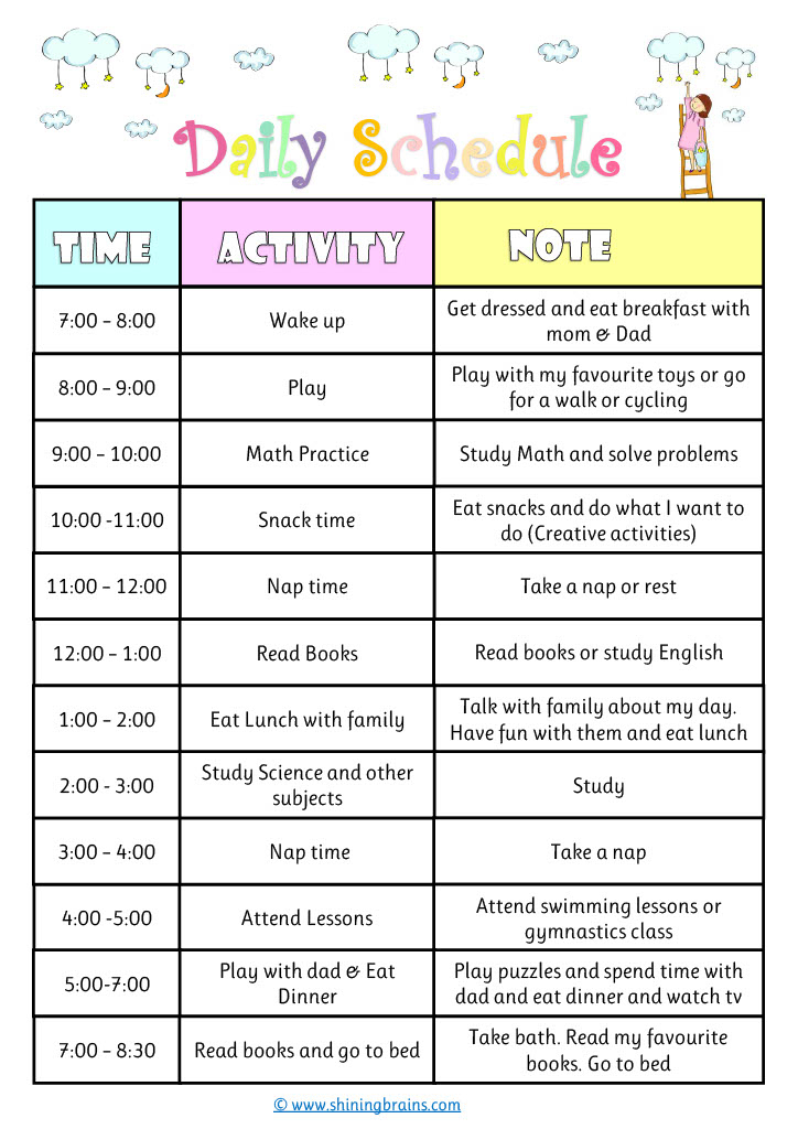 Daily Schedule For Kids Free Cute Editable Timetable Template