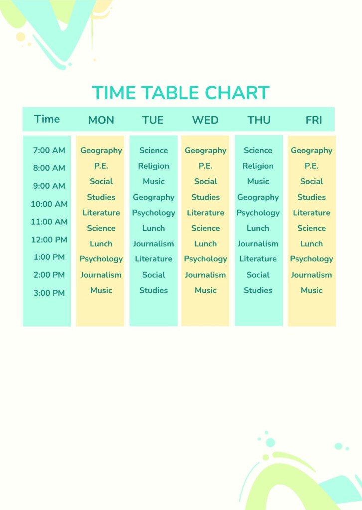 Empty Time Table Chart Templates In PSD Illustrator Download 