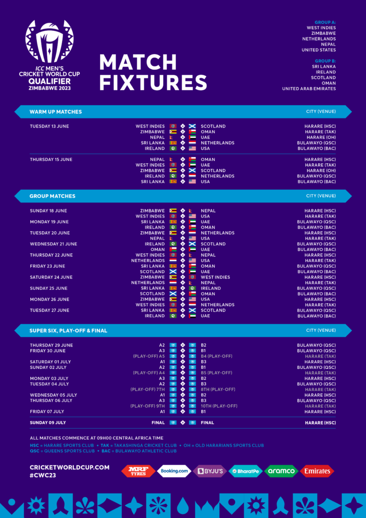 FIXTURES RELEASED FOR ICC MEN S CRICKET WORLD CUP QUALIFIER 2023 Sri 