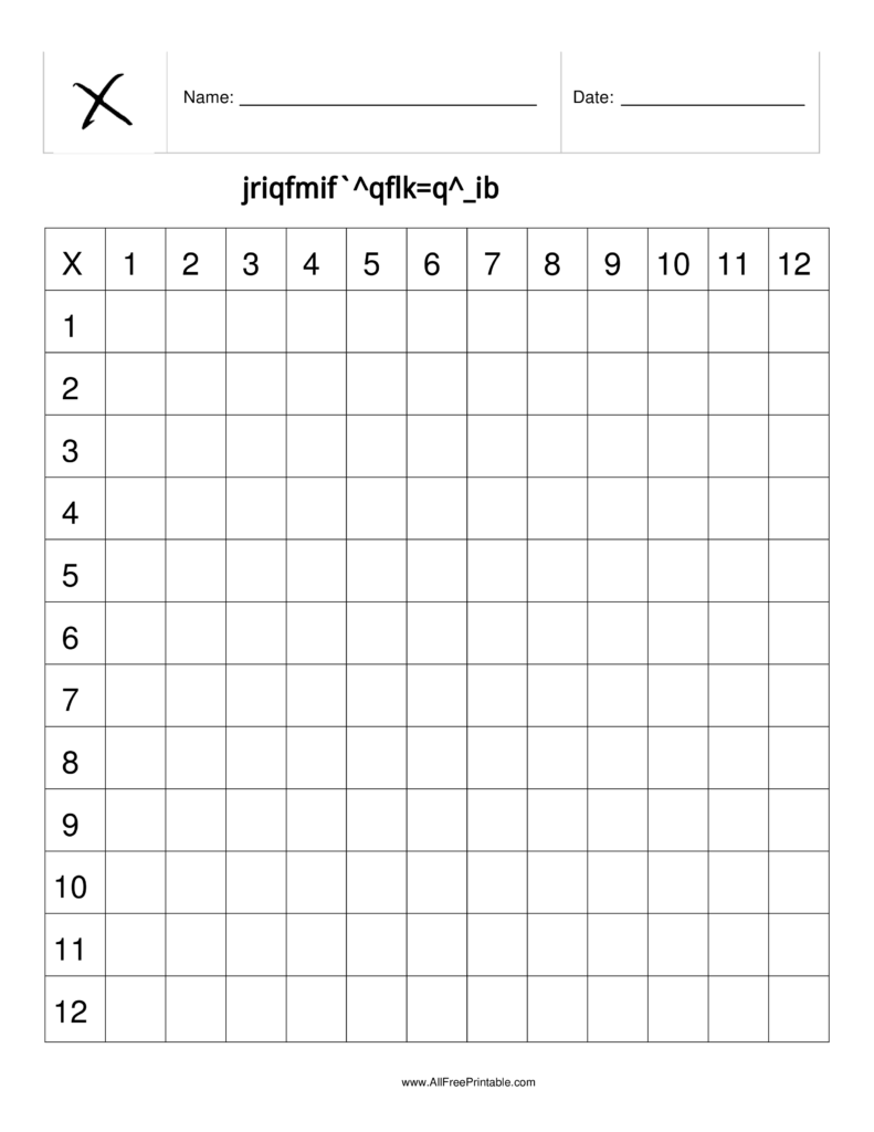 Free Printable Blank Multiplication Chart Table Template PDF