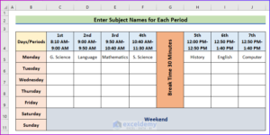 How To Make A School Time Table In Excel with Easy Steps