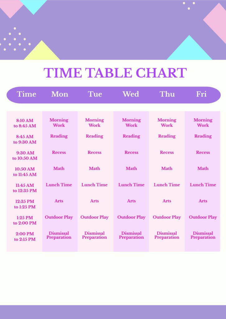 Kindergarten Time Table Chart Templates In PSD Download Template