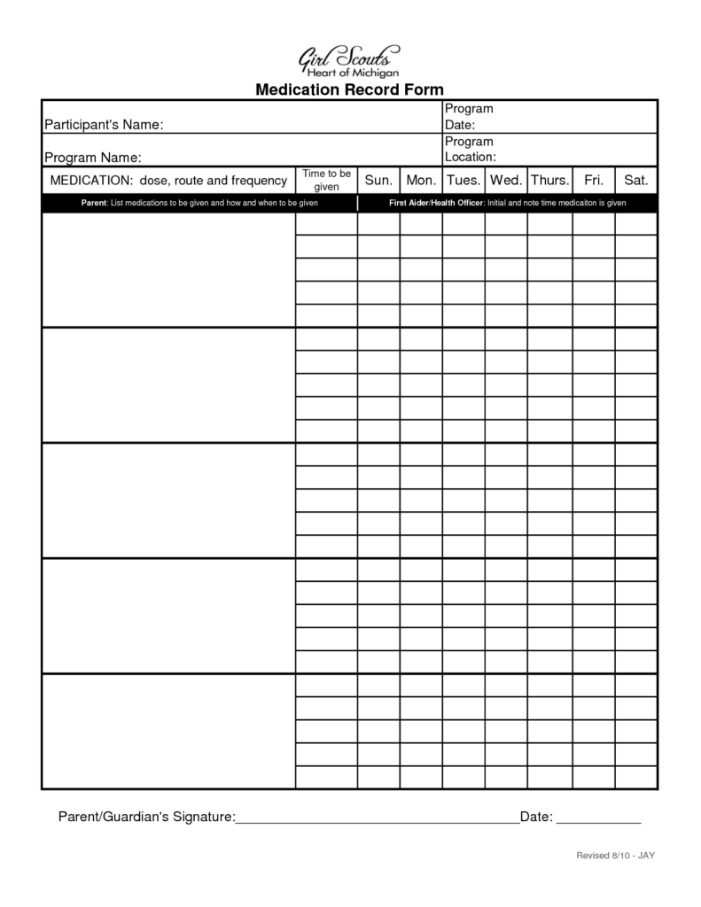 Medication Chart For Toddlers