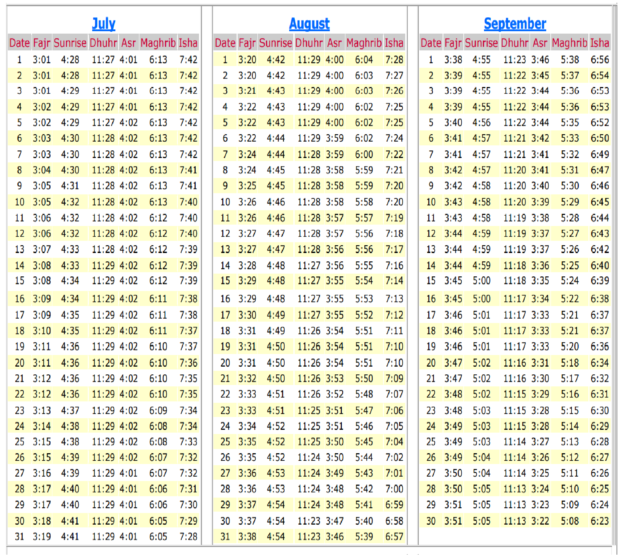 Namaz Time Table Chart Printable Printable Graphics