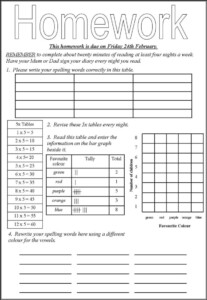 Printable Homework Sheets Homework Sheet Worksheets For Of Charts