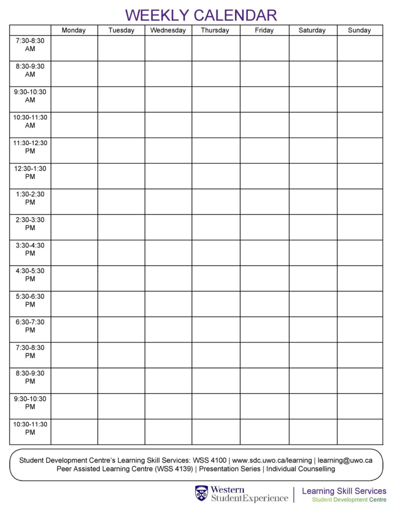 Printable Hourly Schedule Template Images And Photos Finder