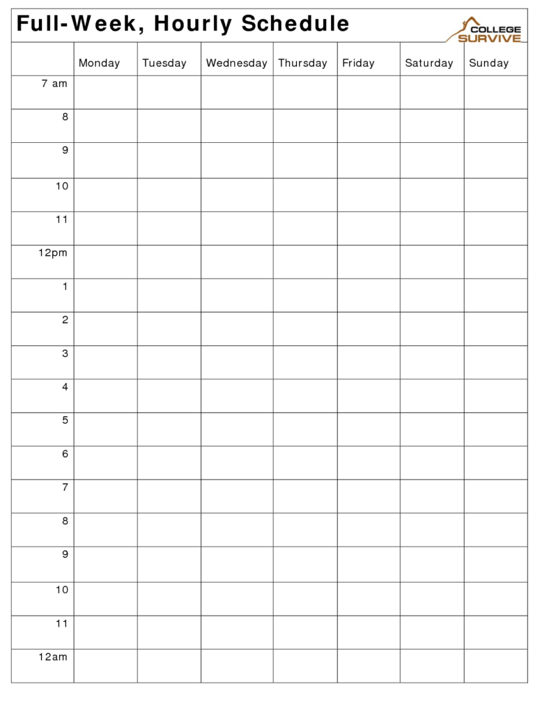 Printable Weekly Hourly Schedule Template