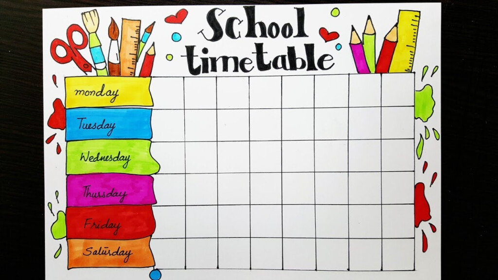 School Timetable Design How To Draw And Color Easy Step By Step For 