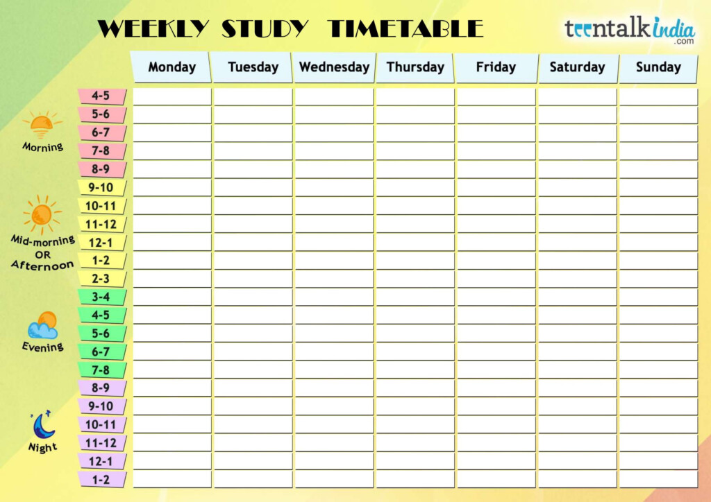 Study Timetable Template