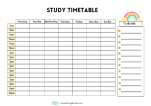 Study Timetable Template For Students Free Timetable Template Printable