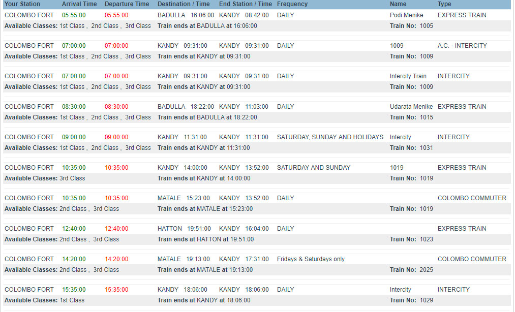 Train Schedule From Colombo To Other Parts Of Sri Lanka Escape Manila