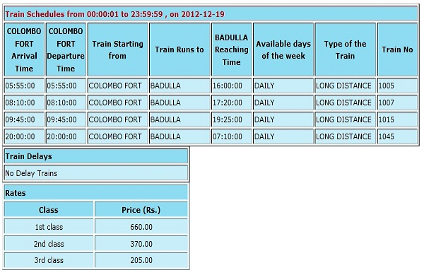 Train Time Table Colombo Fort To Badulla Sri Lanka Railway