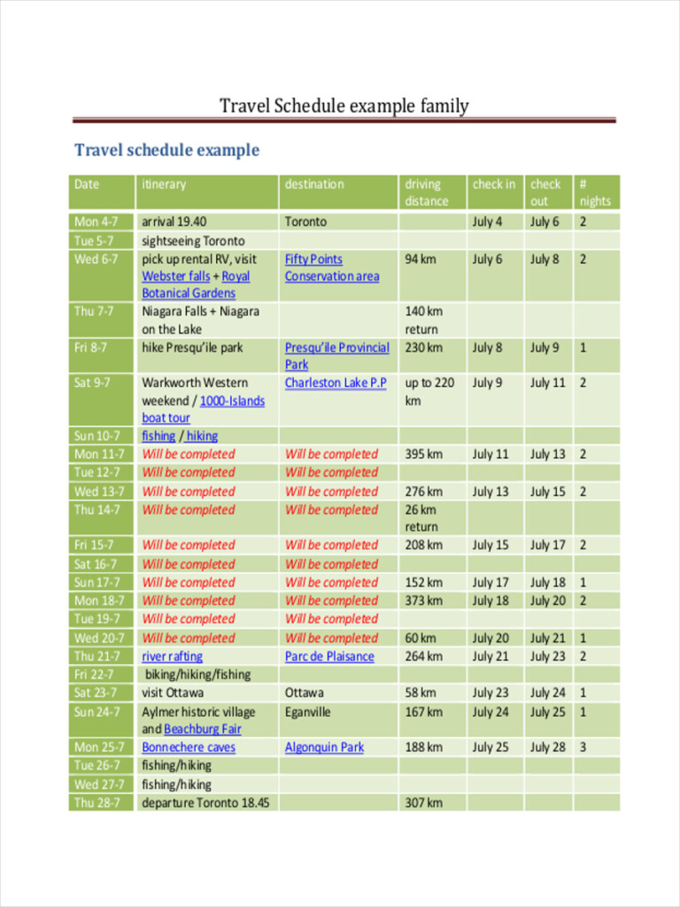 Travel Schedule 6 Examples Google Docs Pages Word How To Produce 