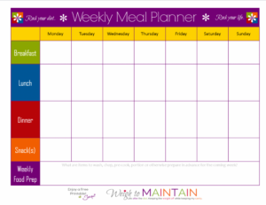 Weekly Food Chart Template Meal Schedule Template Planner Templat