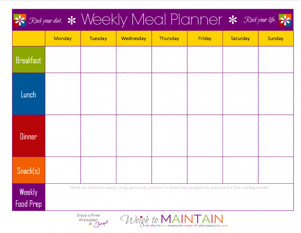 Weekly Food Chart Template Meal Schedule Template Planner Templat 