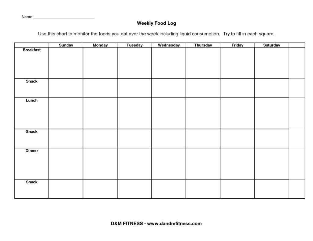 Weekly Food Log Chart Printable Chart Chart Food Charts