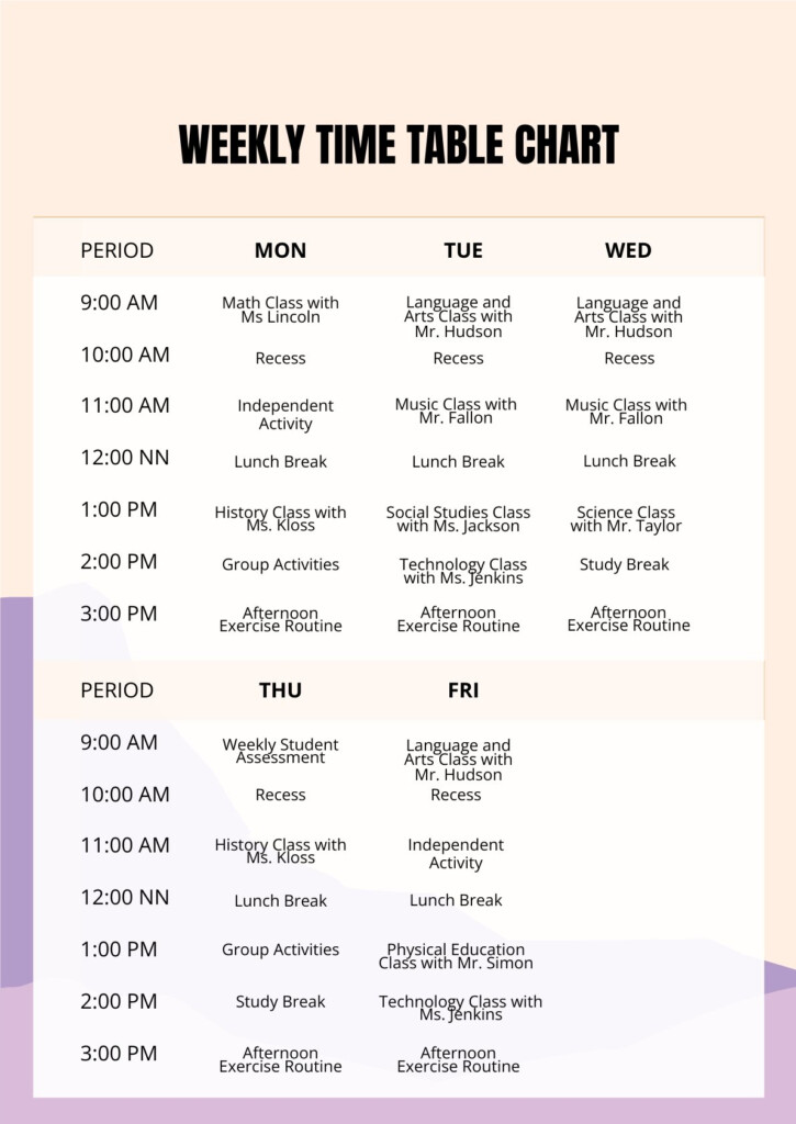 Weekly Time Table Chart In PDF Download Template