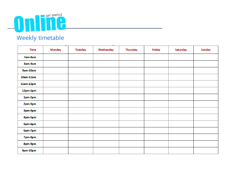 Weekly Timetable Template With Sample Download Printable PDF 