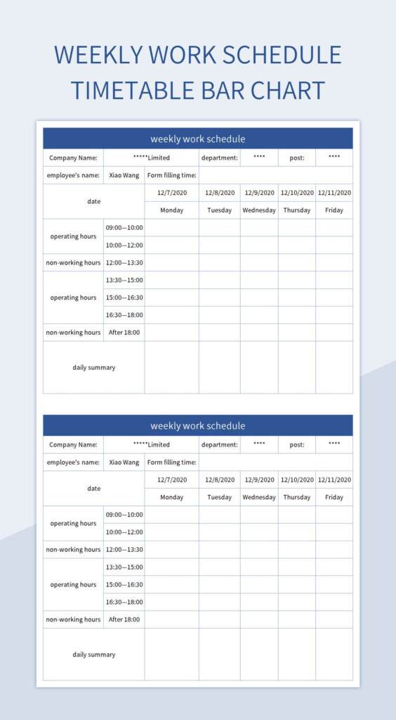 Weekly Work Schedule Timetable Bar Chart Excel Template And Google 